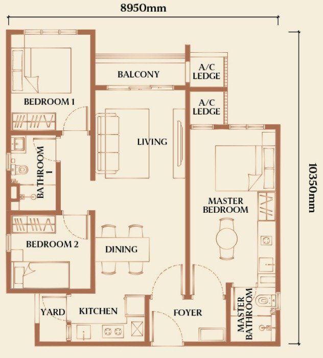 Type F1 dual-key floor plan