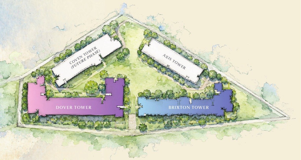 Causewayz Square site map — Axis, Brixton, Coven, Dover towers